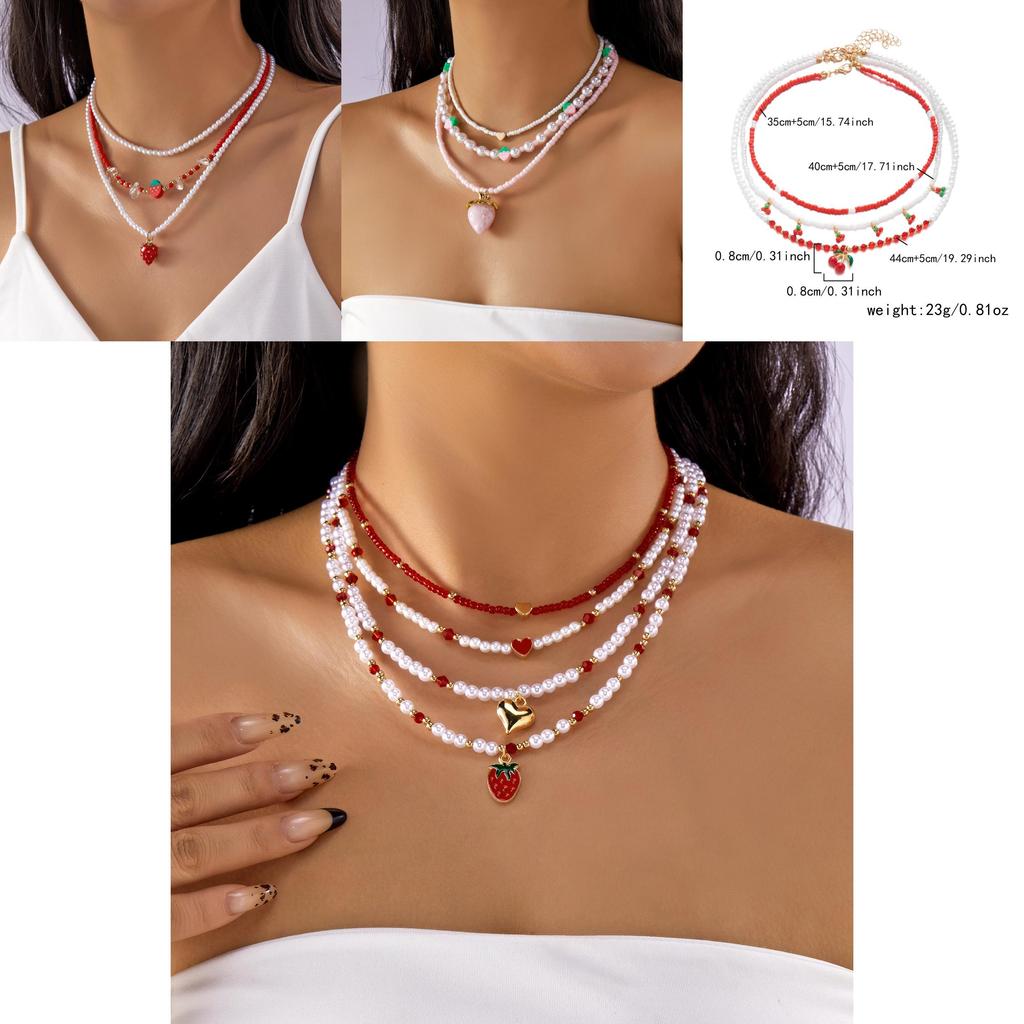 Cute Fruit Pendant Necklace Pack With Pearl Chain For Summer Party Wear