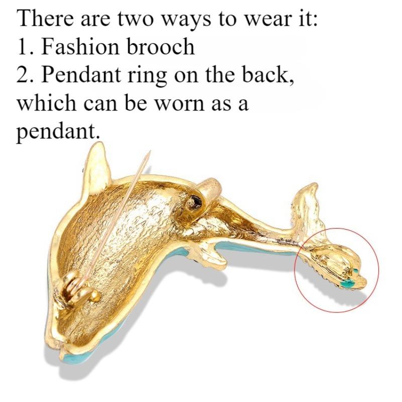 Whale brooch, European and American fashion brooch, inlaid with rhinestones, drip oil, crystal collar brooch