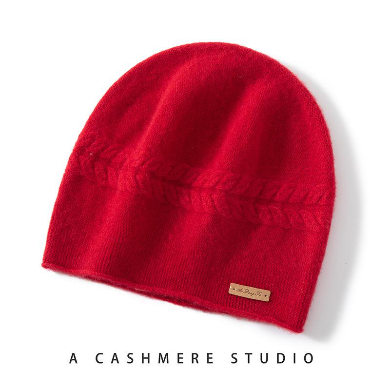 Women s 100% Pure Cashmere Cable Knit Hat - 2023 Autumn/Winter Fashionable Ear Protection One size