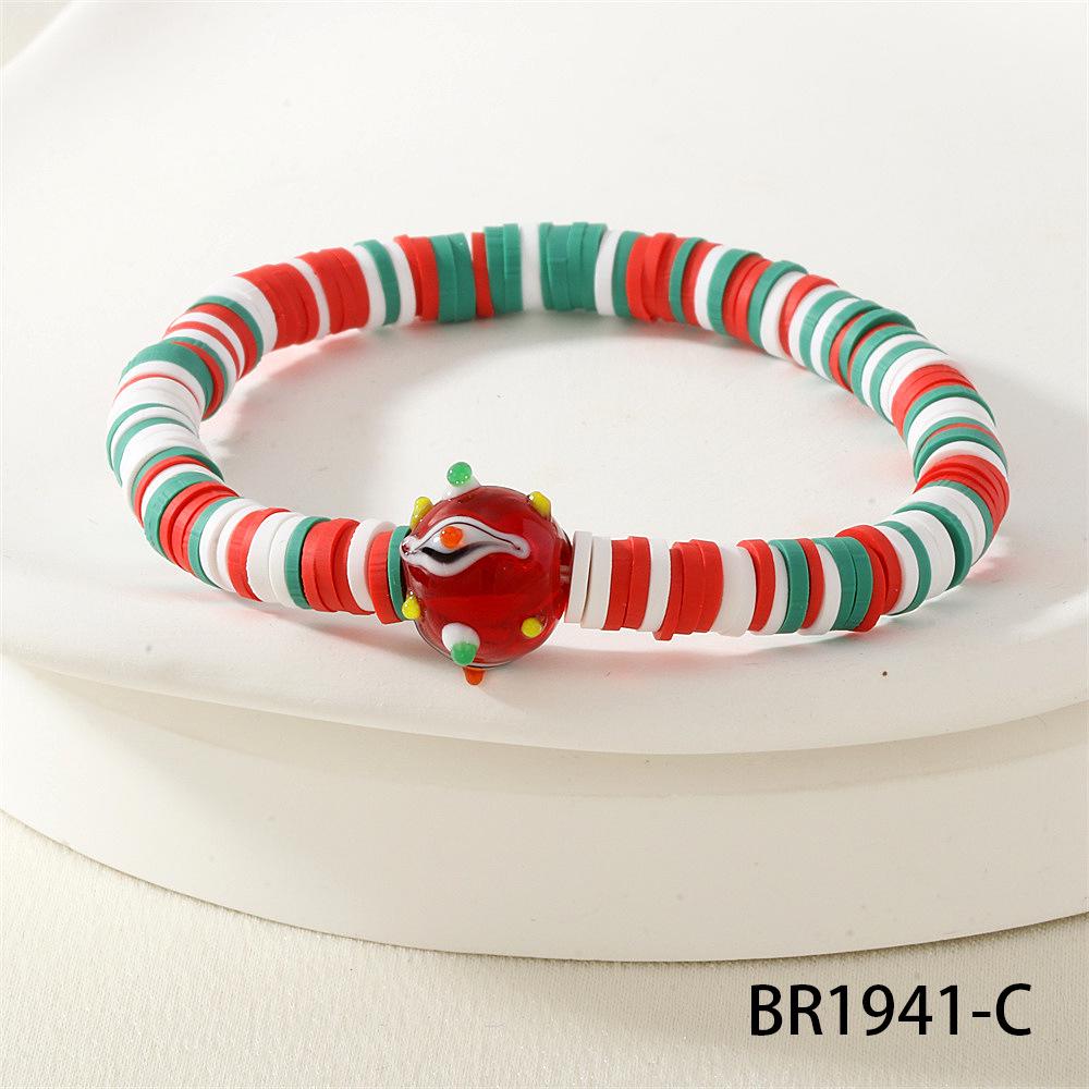 

Festive Christmas Polymer Clay Glass Bead Bracelet with Reindeer and Tree Charms