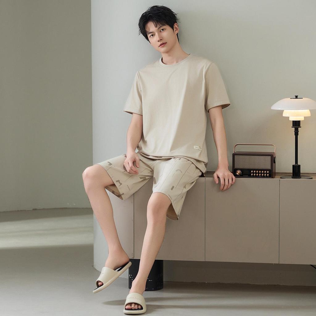 7A Antibacterial Plus Size Cotton Pajamas for Men - Short Sleeve & Shorts, Cooling, Round Neck, Summer Outerwear/Loungewear