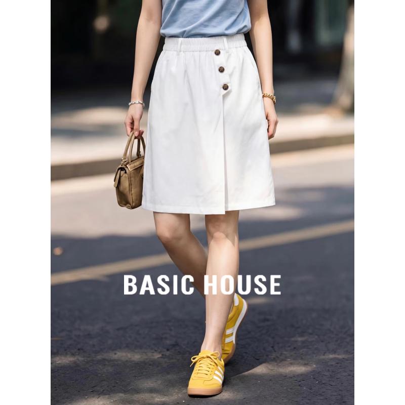Basic House Women s White Cotton Wide-leg Shorts