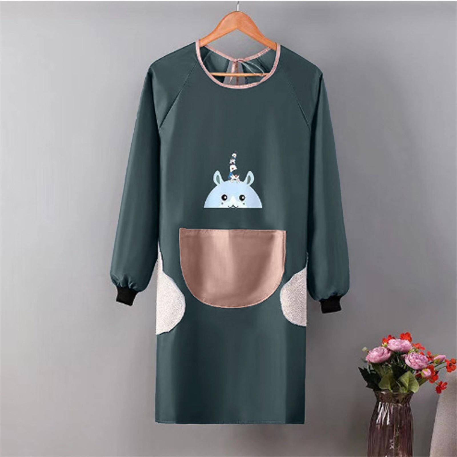 Women Kitchen Apron With Big Pockets Long Sleeves Apron For Cooking Baking Cleaning Work Chef Aprons Kitchen Kitchen Apron Cute One Size синий