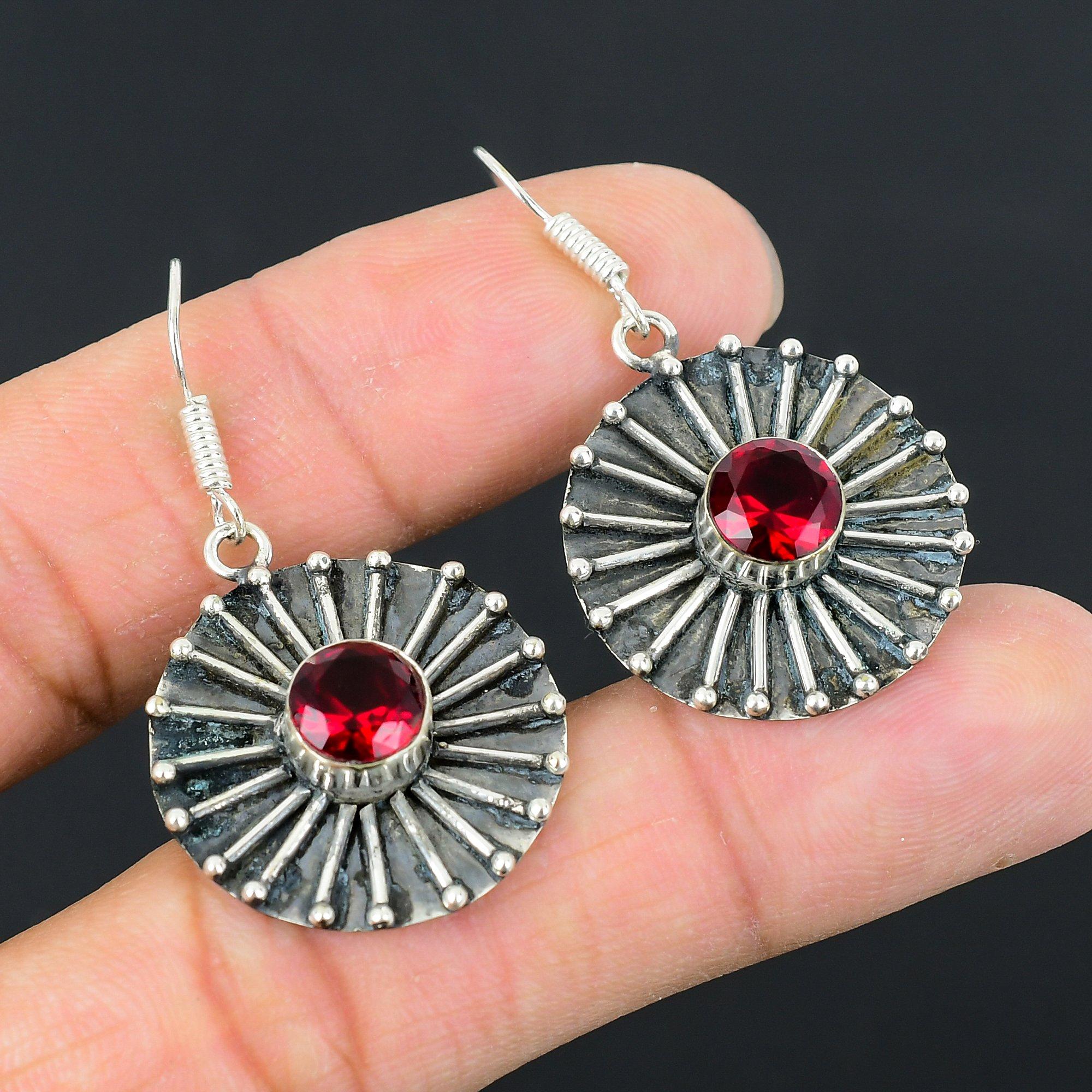 

Natural Mozambique Garnet Gemstone Drop/Dangle Red Earrings 925 Sterling Silver