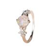 Vintage Pattern Opal Ring Round Opal Four-Prong Diamond-Set White Gold Women's Ring