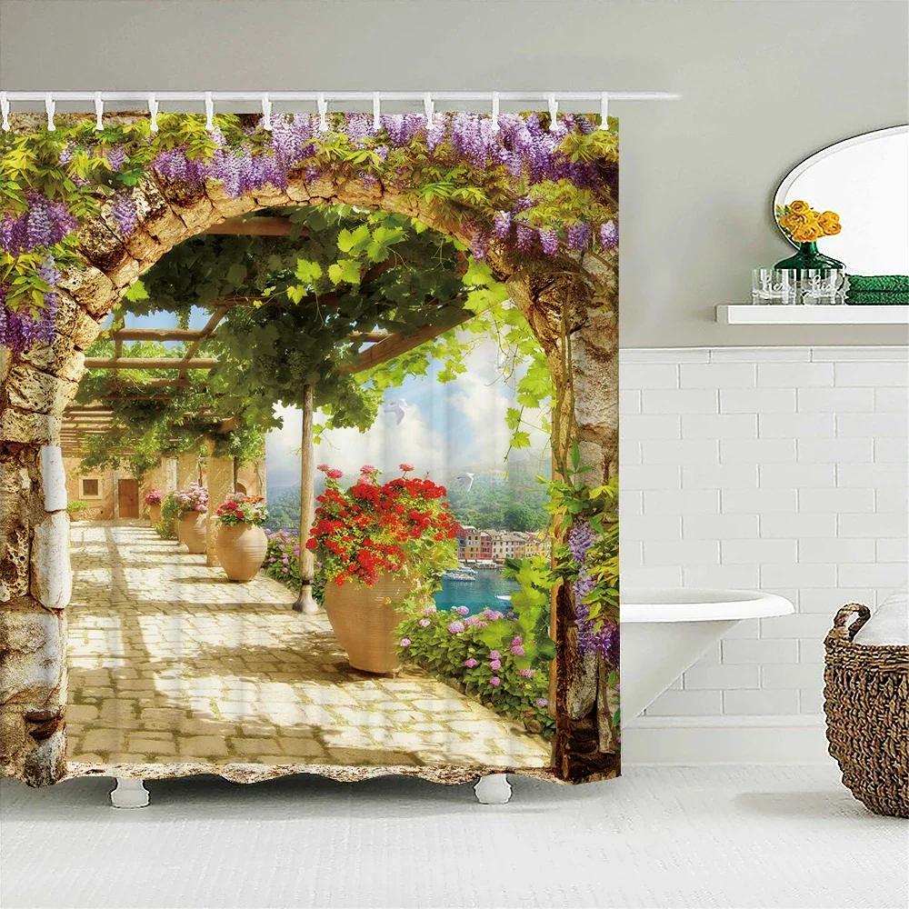 

Waterproof Flowers Grass Plant Rock Wall Shower Curtain For Bathroom Bath Curtains Extra Long 180*200 Cm 3D Shower Curtain W60H190(CM)-1 Pcs