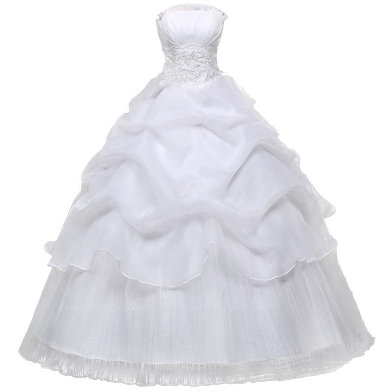 2025 Bílé šněrovací šaty bez ramínek v korejském stylu, délka až na zem, organzové svatební šaty