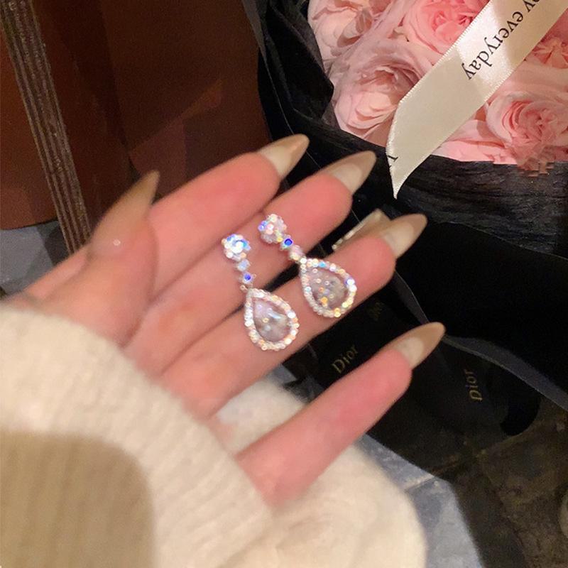 Exquisite S925 Silver Zircon Teardrop Earrings for Women - Light Luxury, High-End Design