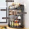 Household 2/3 Layer Condiments Rack Corner Stand with Hooks Seasoning Rack Carbon Steel Storage Rack Kitchen Organizer Supplies