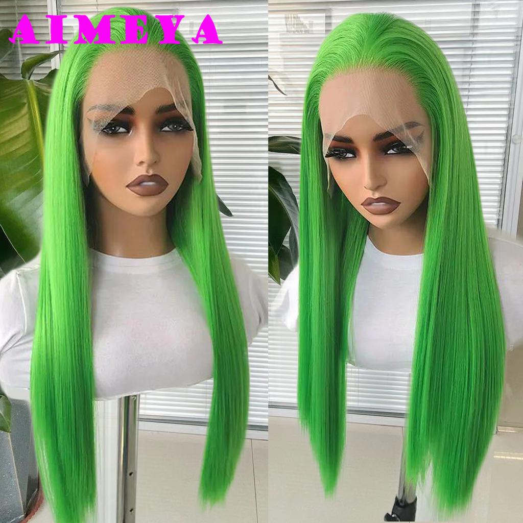 AIMEYA Light Pink Long Straight Wig Synthetic Hair Pink Lace Front Wigs Heat Resistant  Wig Silky Straight Pink Hair
