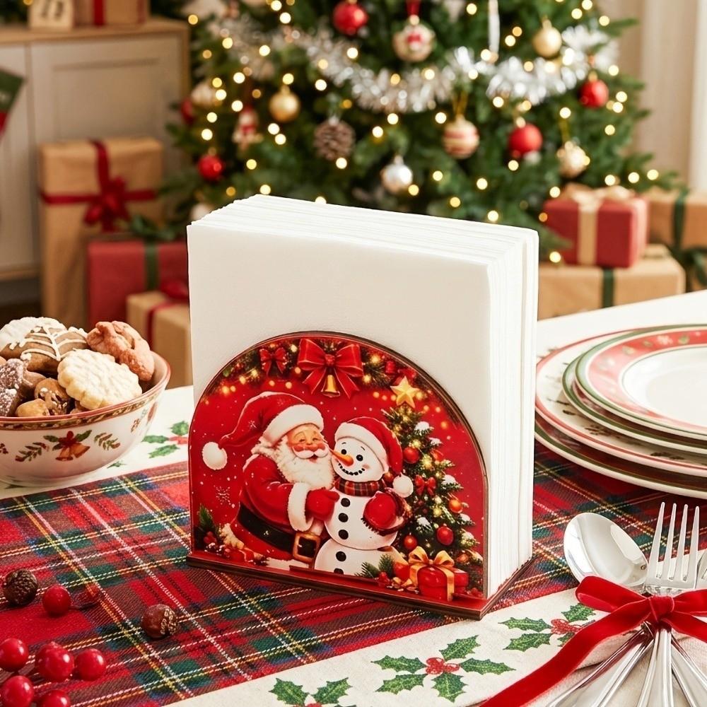 2D Flat Peeking Santa Napkin Holder Thick Tissue Storage Holder  Tabletop Decorations