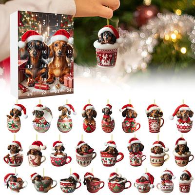 Dachshund Advent Calendar 2025 24 Days Christmas Countdown Calendar with Funny Cup Dachshunds Pendants Collectible Acrylic Xmas Tree Ornaments Set