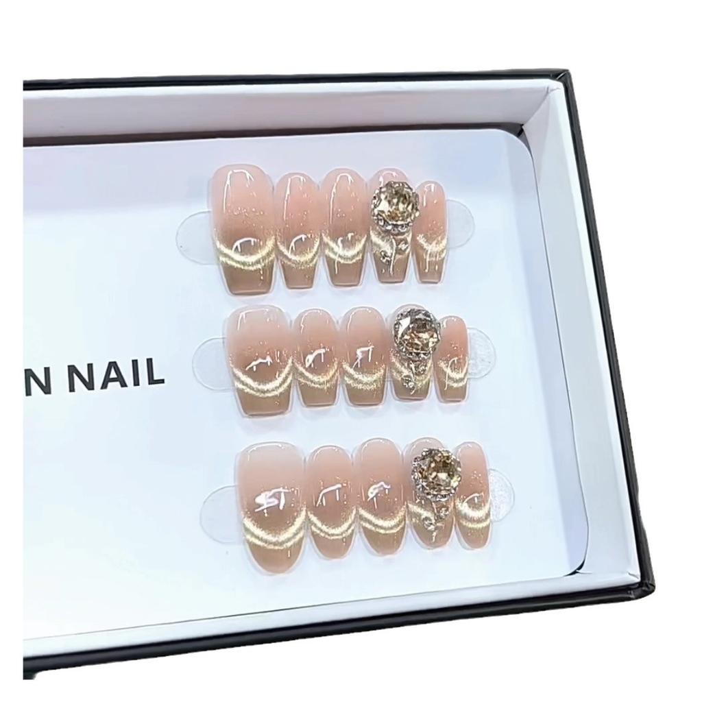 Pure Handmade Autumn New Style Phototherapy Wearable Armor Golden Autumn Rose Cat Eye Nail Art Patch Can Be Detached