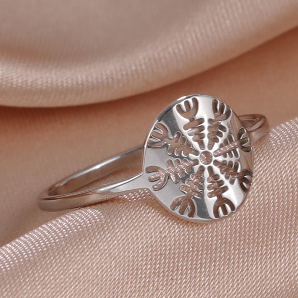 Viking Aegishjalmur Helm of Awe Ring Norse Vegvisir Compass Stainless Steel Cut Out Scandinavian Jewelry 10
