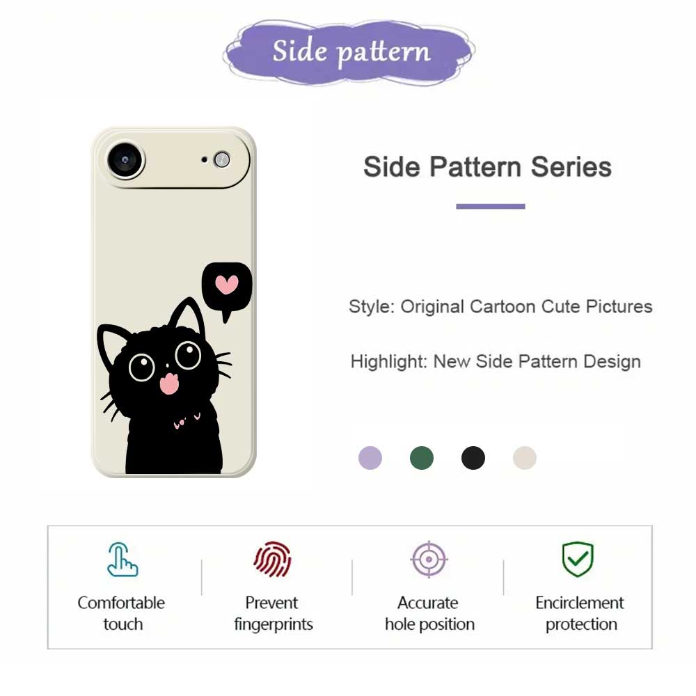 For iPhone 17 Air Case Love Black Cat Pattern Printing Straight Edge TPU Phone Back Cover