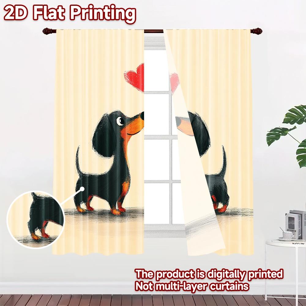 2D flat printing 2pcs Party Curtains Cute Dachshund Couple Hearts Digital Printed Polyester Drapes Festive Curtains for Festive