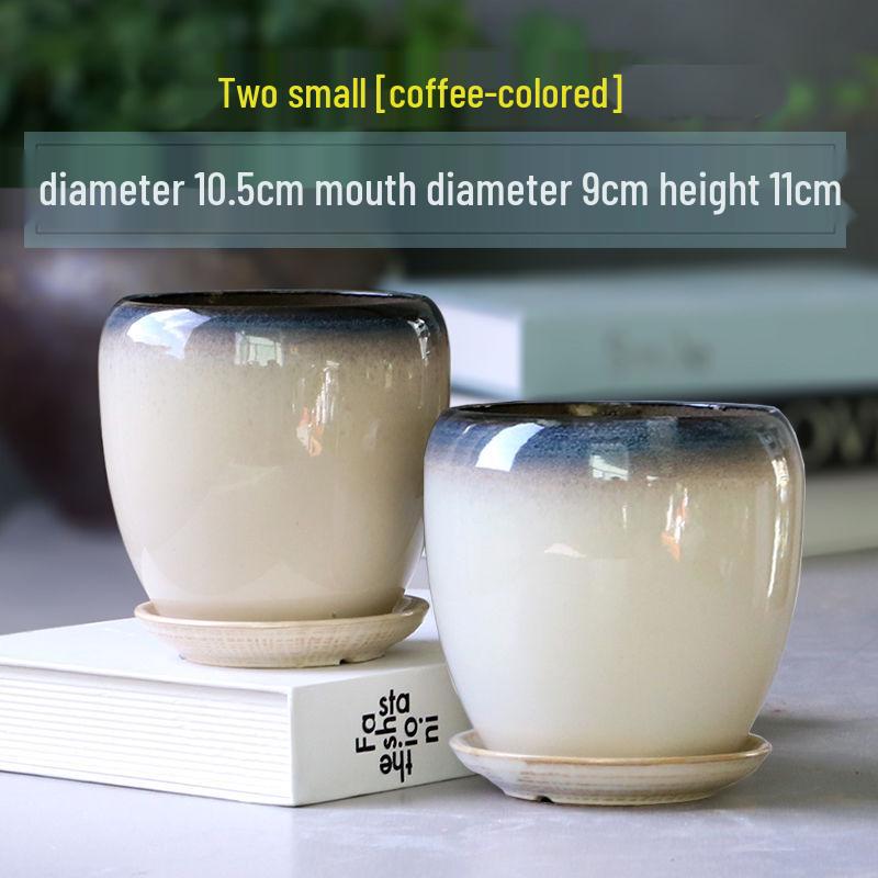 Breathable Ceramic Flower Pot with Tray for Gardenia and Succulents, Chinese Style, Large and Durable for Balcony Use.