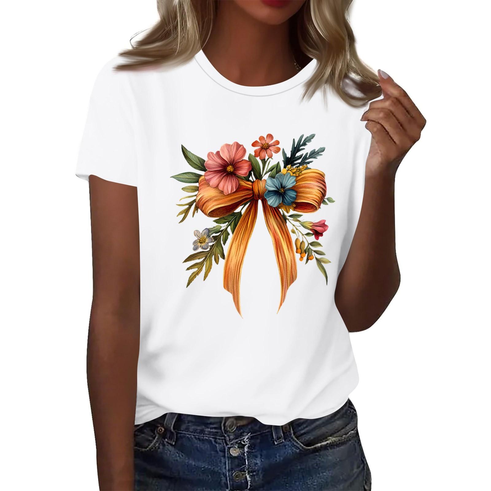 

Жіноча модна повсякденна футболка з принтом і круглим вирізом з короткими рукавами Топ Футболка Топ S білий