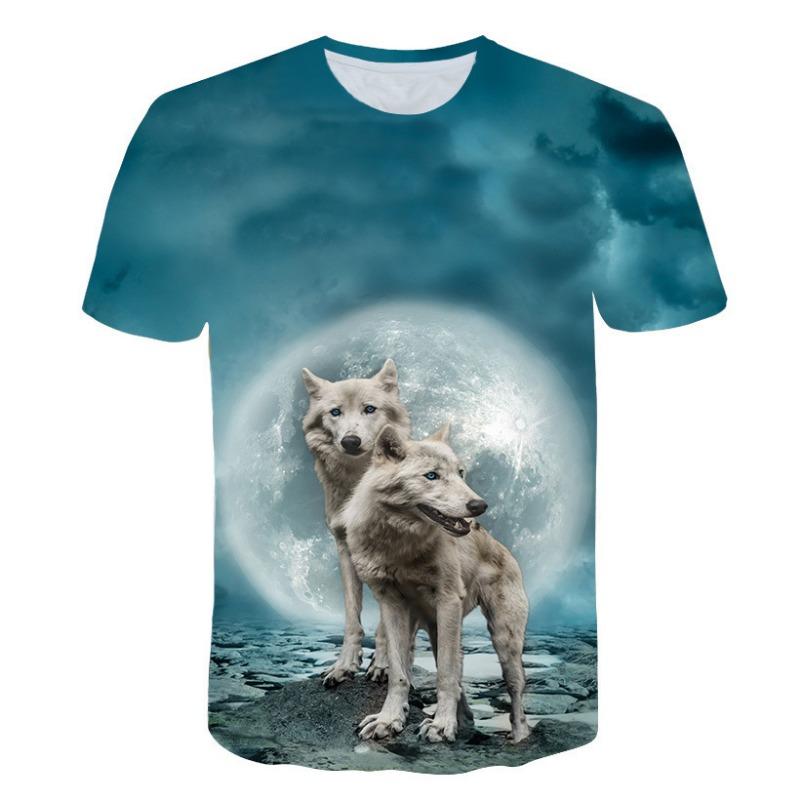 Summer Men's Wolf 3D Digital Printed T-shirt Trendy Round Neck Loose Men's Casual Short Sleeve T-Shirts Men’s