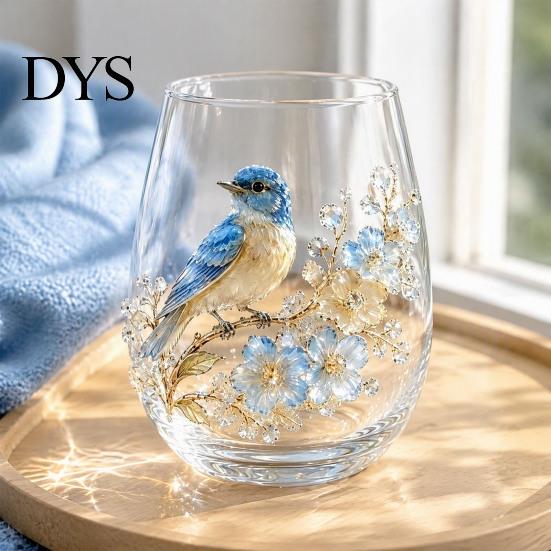 Luxuriöses Dekorative Glas 3D Tier Stielloses Weinglas, Meeresinspirierte Details Elegantes Klares Haus Getränkeglas, Langlebig für Küche Und Strand Getränke
