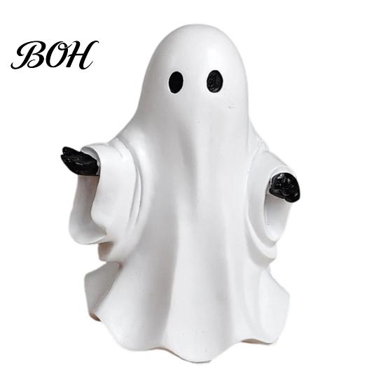 Halloween Shelf Sitter Cute White Ghost Resin Figurine, Miniature Figurine Decoration, Matte Room Decor Finish Tabletop Statue for Home Party Mini