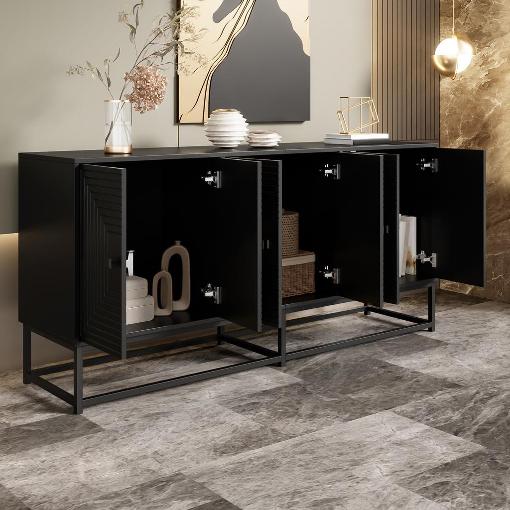 Modernes Schwarzes Sideboard mit 3 Doppeltüren, Großem Stauraum und Matter Oberfläche – Stilvolles Sideboard für Wohnzimmer, Esszimmer & Büro