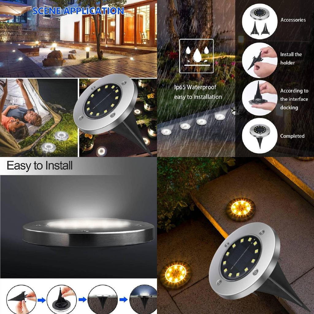 Outdoor Stainless Steel 8 Led Solar Ground Lights Waterproof For Garden Lawn Patio