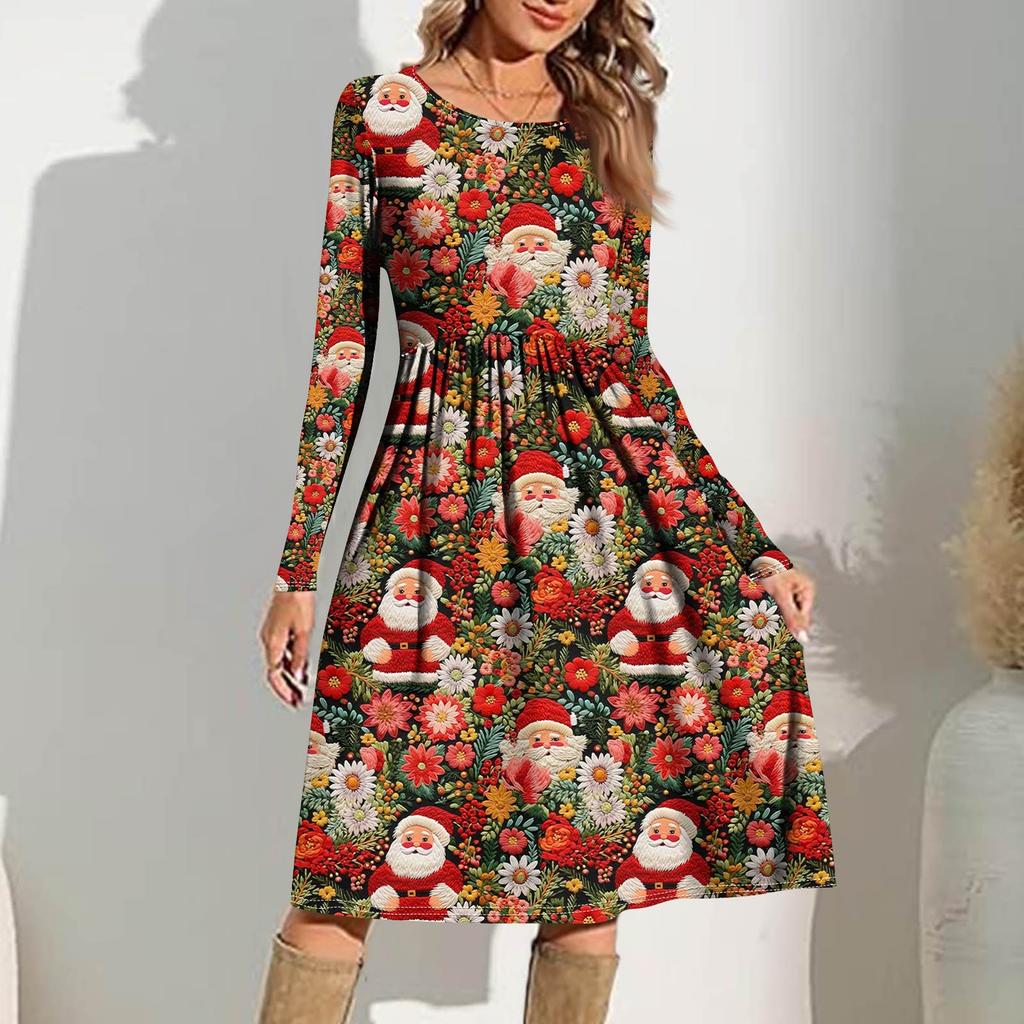 Rochie casual de damă cu imprimeu gradient, de primăvară, cu buzunar, cu gât rotund și mâneci lungi