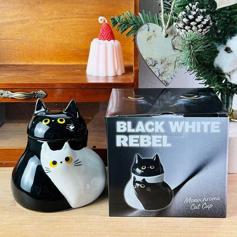 

Funny cat water cup girl high-value ceramic mug with lid cup household drinking water creative birthday gift 301-400ml чорний