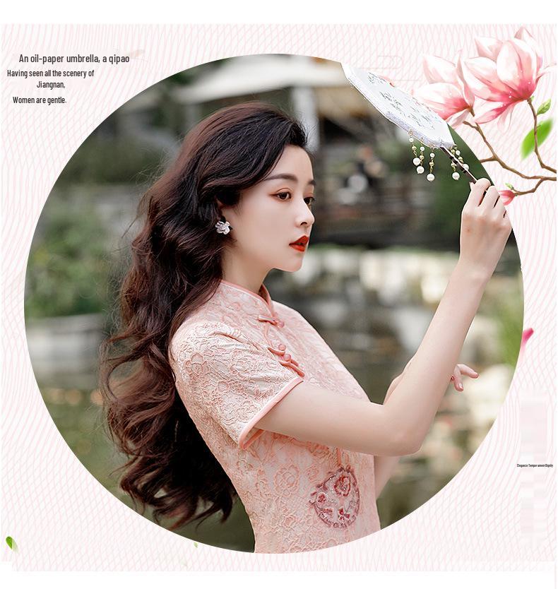 2026 New A-line Lace Short Qipao Dress - Trendy Young Fashion Style