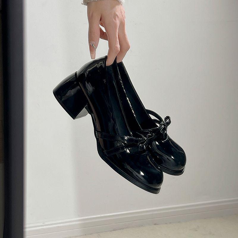 Fairy Style Black Mary Jane High Heels with Bow - Women's 2024 Fashion, All-Match, Comfortable Skirt Shoes