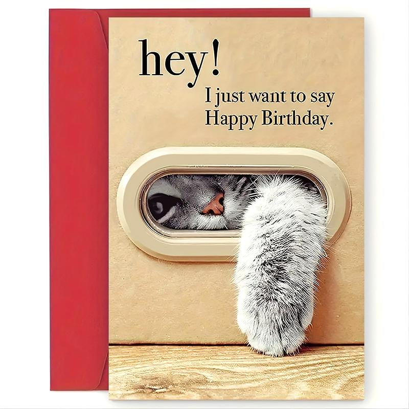 Cute Cat Birthday Card, Playful Kitty Paw Design,Happy Birthday Card With Envelope, Best Gift For Cat Lover, Family, Friends