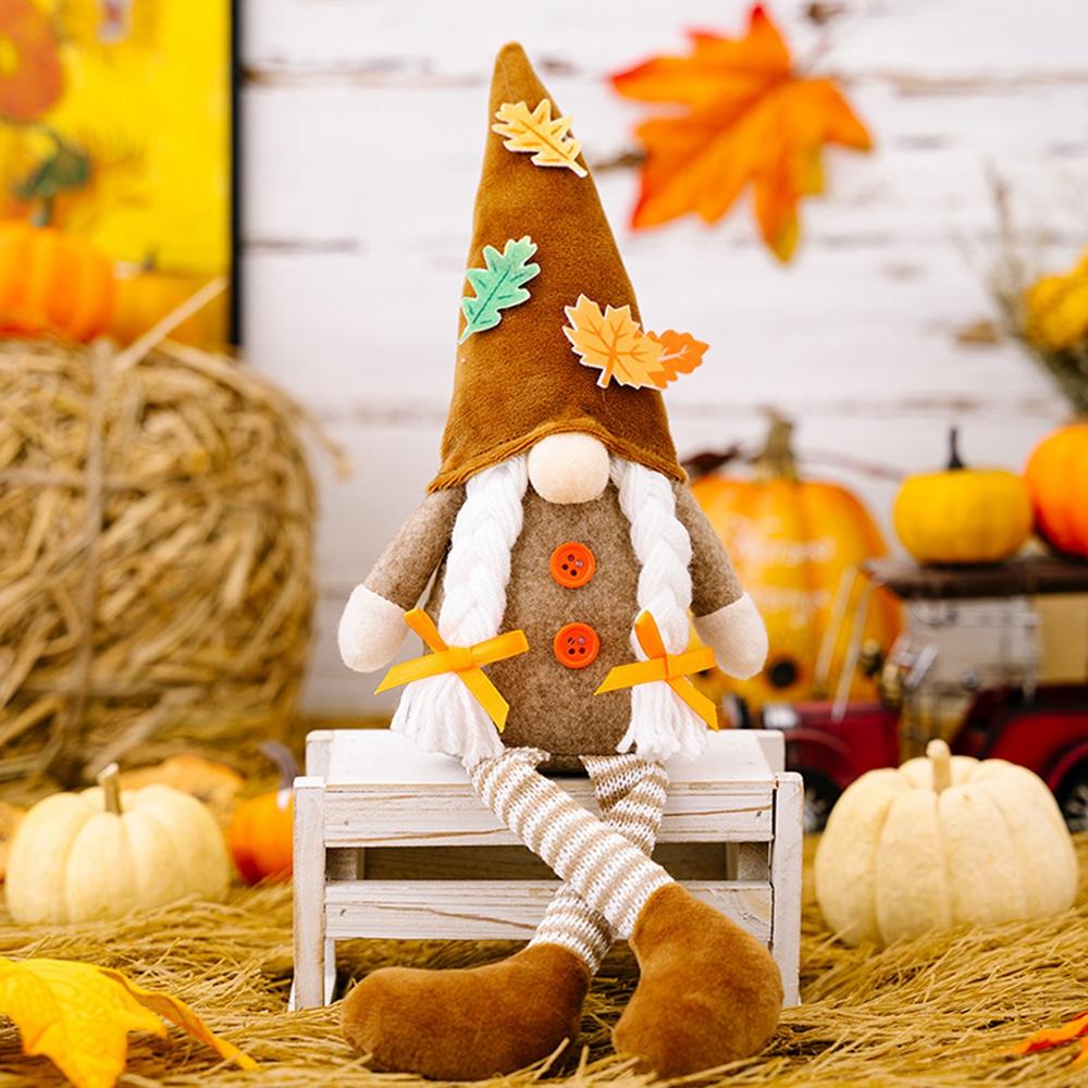 1/2PC Fall Dwarf Elf Dolls Scandinavian Swedish Tomte Gnomes Thanksgiving Decoration Harvest Elf Dwarf with Sunflower Maple Leaf