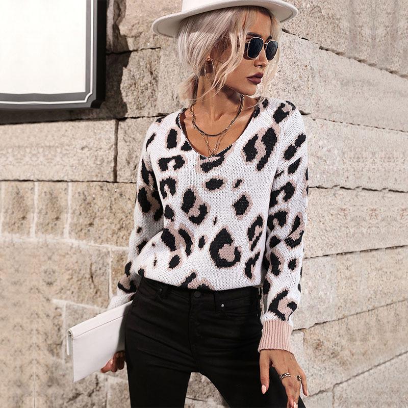 Vintage Fashion Elegant Casual Fall Women's Long-sleeved Leopard Retro Sweater