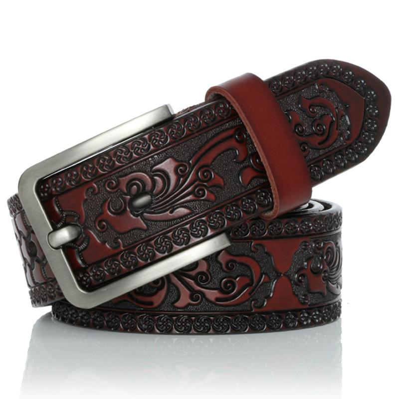 Genuine Leather Belts for Men Designer Belt Male Print Vintage Pin Buckle Luxury Strap New Fashion High Quality