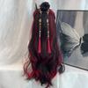 Mittelscheitel Schwarzes Ombre Rotes Gestuftes Haarteil Halloween Lolita Cosplay Perücken für Damen