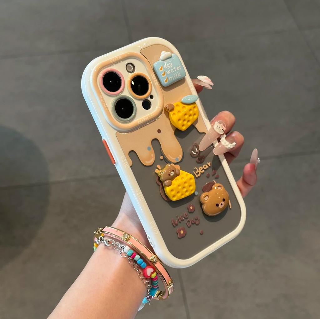 Cheese Bear is suitable for iPhone 17 Pro Max phone case, iPhone 16 Pro, Xiaomi OPPO shockproof full coverage