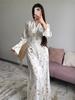 2025 Spring High-End French V-Neck Satin Print Swing Dress