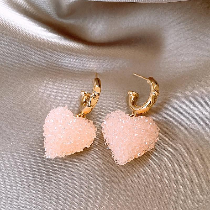 Forest-Style Pink Diamond Heart Stud Earrings: Minimalist, Gentle, Versatile Design for Spring and Summer.