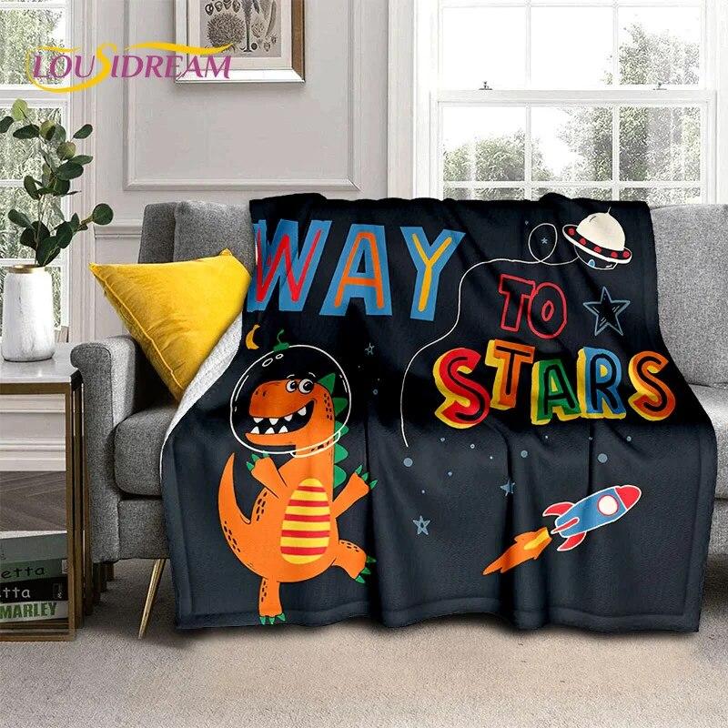 HD Cute Dino Cartoon 3D Dinosaur Space Children Blanket,soft Throw Blanket for Home Bedroom Bed Sofa Picnic Office Cover Blanket