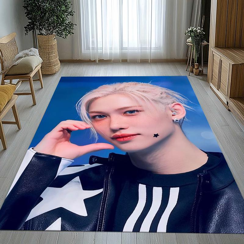 Felix Kpop Stray Kids Star Wohnzimmer Rutschfeste Teppichläufer Weicher Teppich für Schlafzimmer Kinderzimmer Spielzimmer Sofa, Heimdeko Fußmatte Geschenk