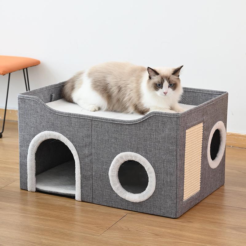 Cozy Winter Cat Bed: Warm, Removable, Washable, Enclosed, Easy to Clean, Foldable, Large Size, Four Seasons Pet Bed.