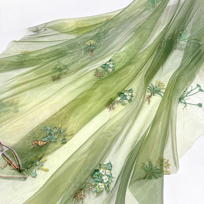 Herbal Medicine Pattern Embroidery Fabric for Sewing Hanfu Ancient Cheongsam Horse-face Pleated Skirt Clothing Designer Fabric