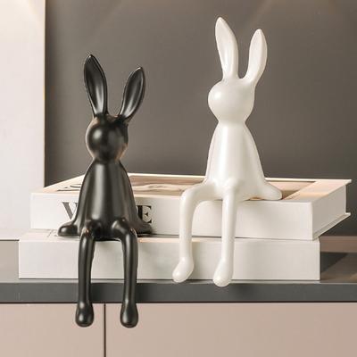 Ceramic Bunny Figurine Sitting Rabbit Sculpture Minimalist Bunny Statue for Counter Desk Bookshelf Home Bar Office Decoration