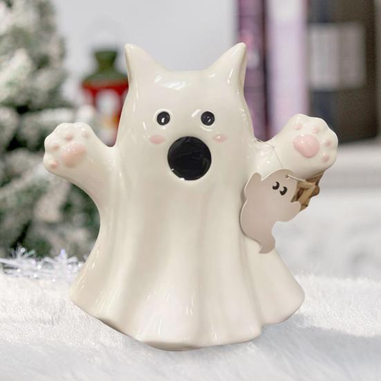 Halloween Ghost Ornaments Cute Ghost Cat Pumpkin Sculpture Spooky Resin Home Decor Desktop
