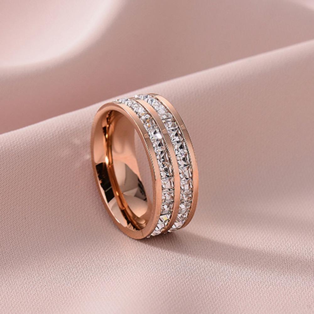Titanium Steel Single Double Row Full Diamond Stainless Steel Couple Rings Personality Starry Sky Ring