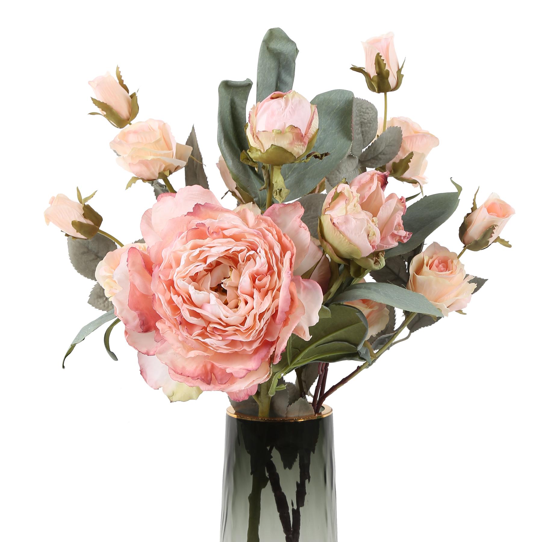 

Искусственные пионы розы валентинки реалистичный искусственный букет со стеблями шелковые цветочные композиции для дома кофе в центре стола декор свадьба розовый