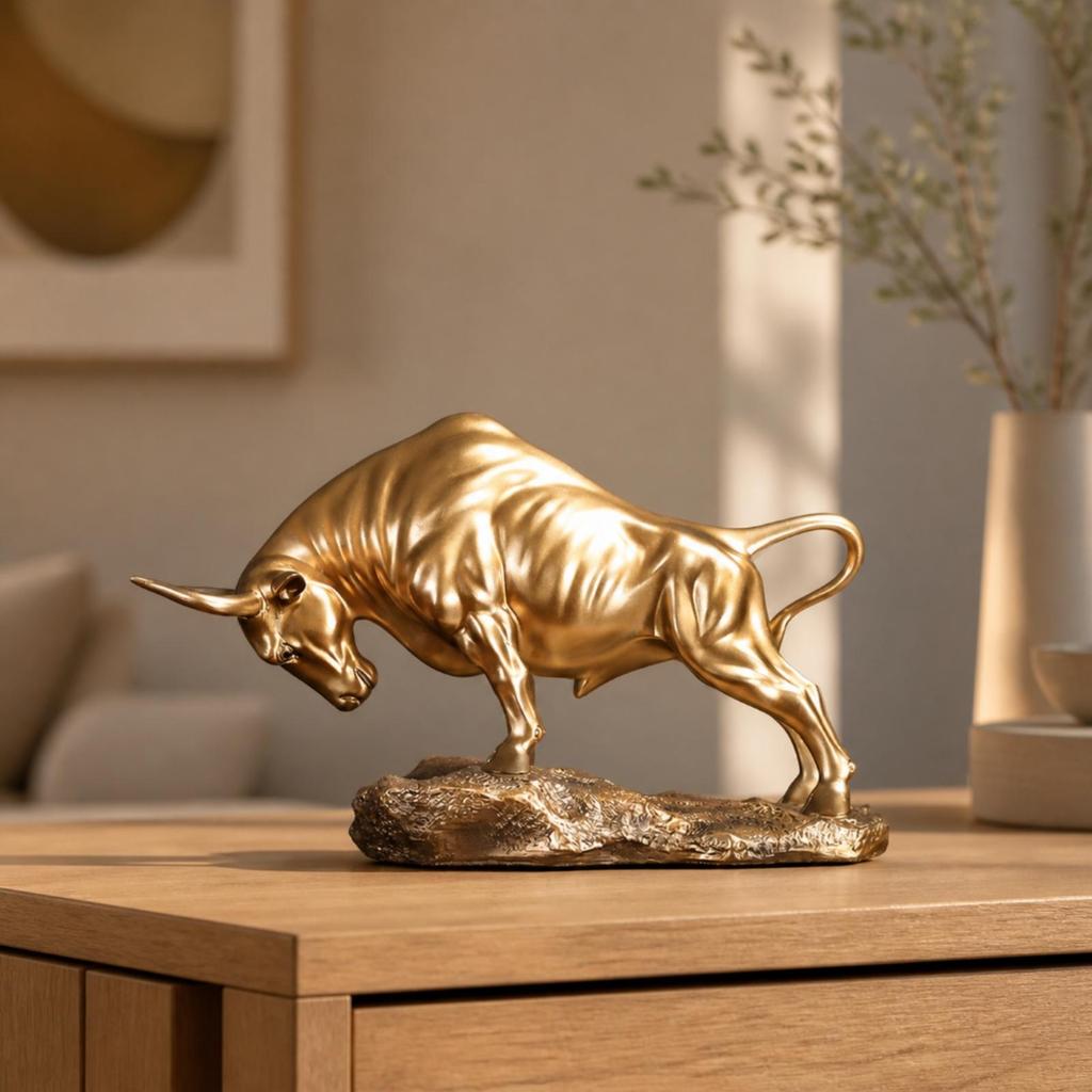European-Style Bull Sculpture Auspicious Symbol Cow Figure Statue Realistic