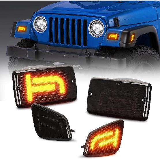SUPAREE LED Turn Signal Lights and Side Marker Lights, Amber TJ Shape Compatible with J-eep Wrangler TJ 1997-2006, Smoked Lens Front Turn Signal