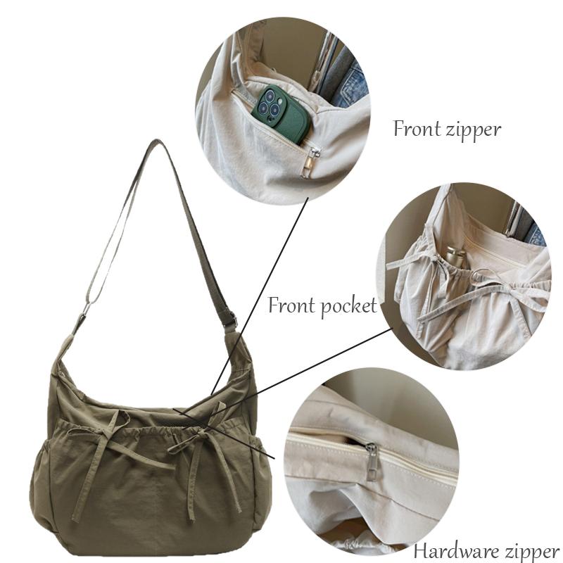 Fashion Nylon Shoulder Bag Bow Decor Large Capacity Lightweight Crossbody Bag Multi-pocket Commuter Bag Versatile Women's Bags